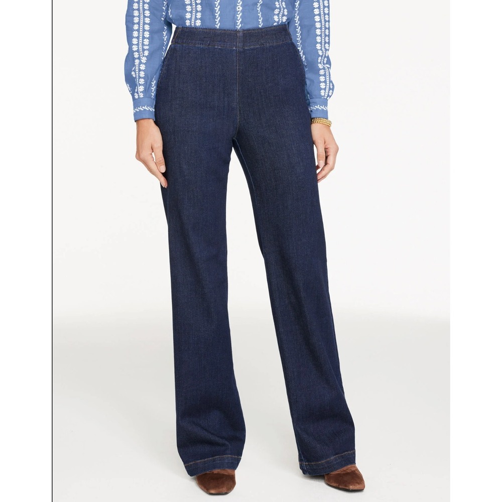 Talbots 2025 Womens Wide Leg Pull On Travel Trouser Jeans Size L Blue Dark Wash